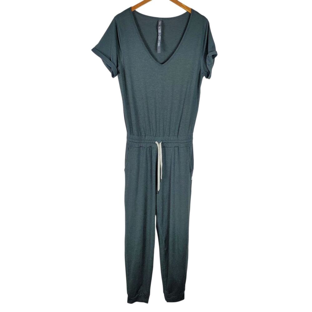 VUORI All Day Short Sleeve Jumpsuit Womens L Heather Blue Gray DreamKnit Pockets